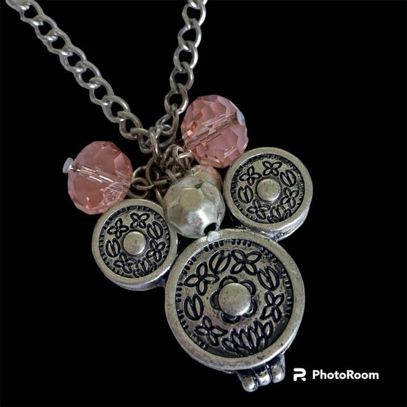 Vintage Disney Hidden Mickey Mouse Ears Locket Necklace Silver Tone Pink 30" - Picture 4 of 14